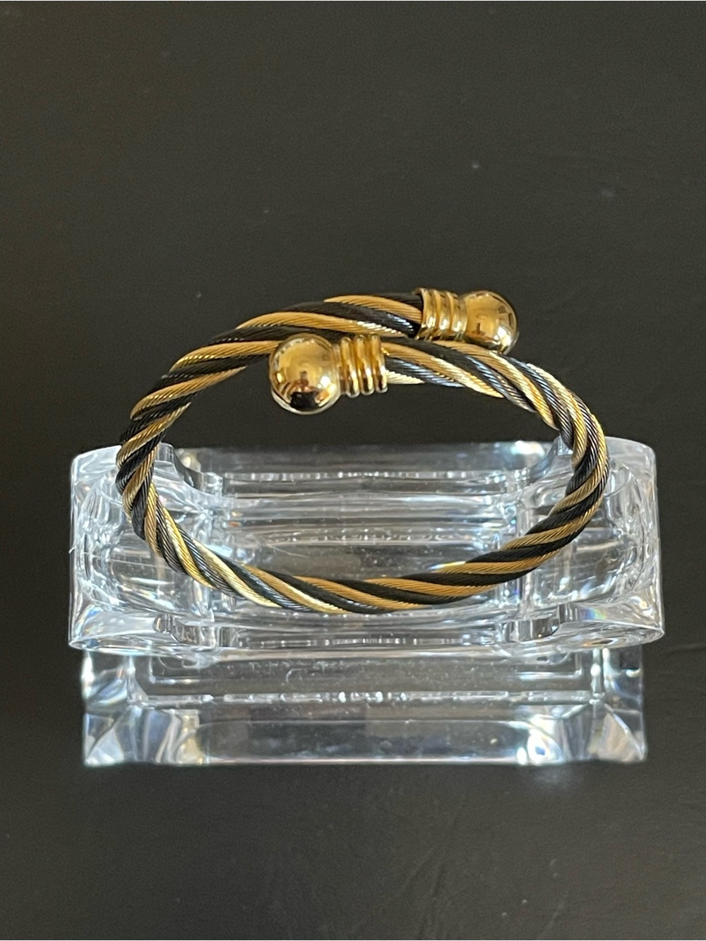Twisted Cable Open Cuff Bracelet in Gold and Black